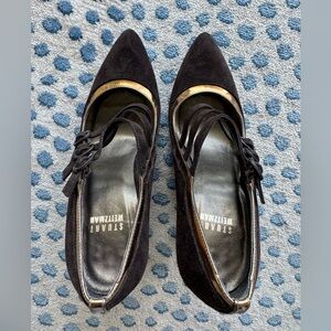 Stuart Weitzman Brown Suede Mary Jane Heels with Trim